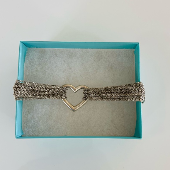 Tiffany & Co. Mesh Heart Multi Strand Sterling Silver Bracelet. - Picture 6 of 8